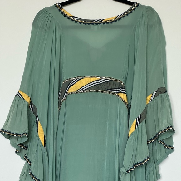 Talitha‎ Sage Green With Tassels 100% Silk Made In India Size M - Picture 6 of 12